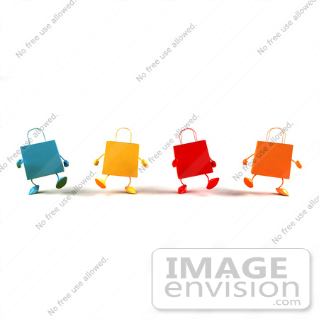 #44429 Royalty-Free (RF) Illustration of a 3d Row Of Colorful Shopping Bags Walking Forward - Version 1 by Julos