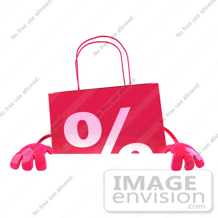 #44432 Royalty-Free (RF) Illustration of a 3d Pink Shopping Bag Mascot Standing Behind And Holding Up A Blank Sign by Julos