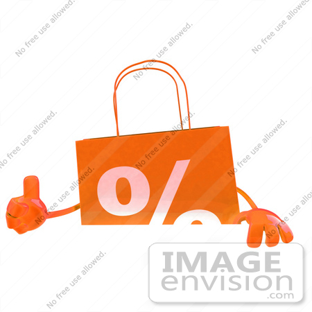 #44433 Royalty-Free (RF) Illustration of a 3d Orange Shopping Bag Mascot Giving The Thumbs Up And Standing Behind A Blank Sign by Julos