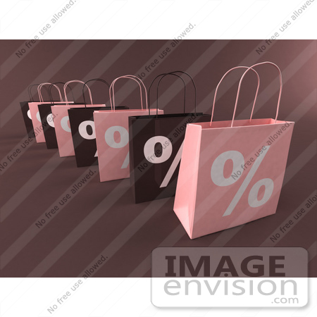 #44436 Royalty-Free (RF) Illustration of a Row Of 3d Pink And Brown Percent Sign Shopping Bags - Version 1 by Julos