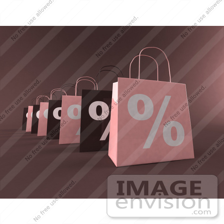 #44438 Royalty-Free (RF) Illustration of a Row Of 3d Pink And Brown Percent Sign Shopping Bags - Version 2 by Julos