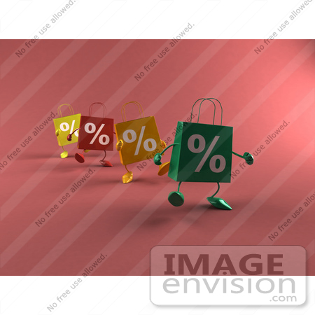 #44440 Royalty-Free (RF) Illustration of 3d Percent Sign Shopping Bags Walking Forward - Version 2 by Julos
