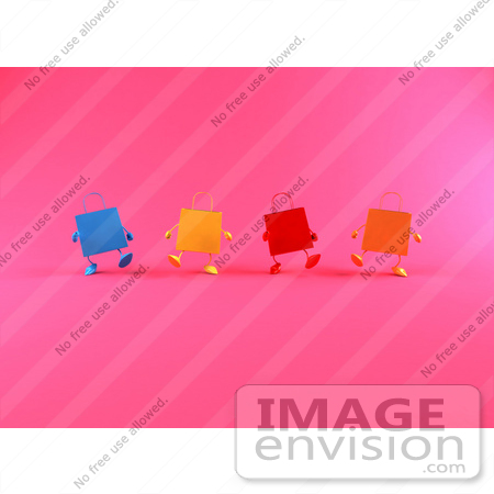 #44442 Royalty-Free (RF) Illustration of a 3d Row Of Colorful Shopping Bags Walking Forward - Version 2 by Julos