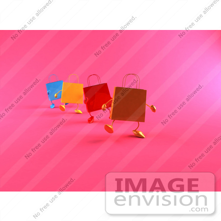 #44443 Royalty-Free (RF) Illustration of a 3d Line Of Colorful Shopping Bags Waddling Forward - Version 2 by Julos