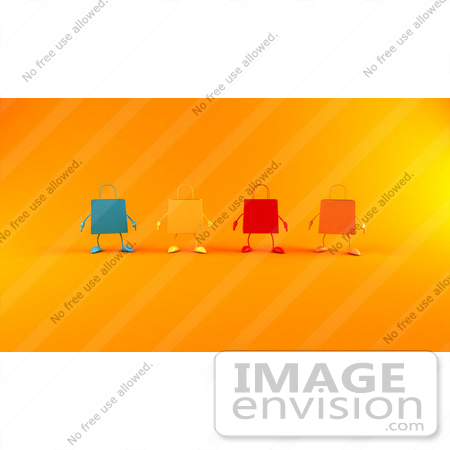 #44445 Royalty-Free (RF) Illustration of a 3d Line Of Colorful Shopping Bags Facing Front - Version 2 by Julos