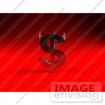 #44448 Royalty-Free (RF) Illustration of a 3d Devil Red Dollar Symbol With Horns - Version 1 by Julos