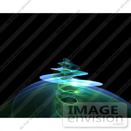 #44487 Royalty-Free (RF) Illustration of a Spiraling Green Fractal Tendril Rising Over Black by Julos