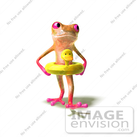 #44507 Royalty-Free (RF) Illustration of a Cute 3d Pink Tree Frog Mascot Wearing A Ducky Inner Tube - Pose 3 by Julos