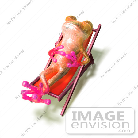 #44514 Royalty-Free (RF) Illustration of a Cute 3d Pink Tree Frog Mascot Sun Bathing - Pose 3 by Julos