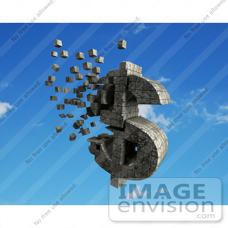 #44518 Royalty-Free (RF) Illustration of a 3d Dollar Symbol Made Of Stone Blocks, Particles Floating - Version 4 by Julos