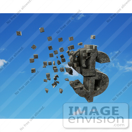 #44521 Royalty-Free (RF) Illustration of a 3d Dollar Symbol Made Of Stone Blocks, Particles Floating - Version 5 by Julos