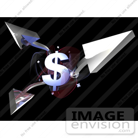#44523 Royalty-Free (RF) Illustration of a 3d Dollar Symbols With Three Branching Arrows - Version 1 by Julos