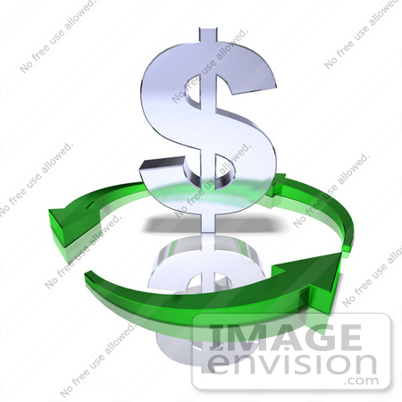 #44537 Royalty-Free (RF) Illustration of Green Arrows Circling Around A 3d Dollar Sign - Version 3 by Julos