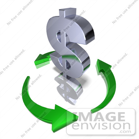 #44539 Royalty-Free (RF) Illustration of Green Arrows Circling Around A 3d Dollar Sign - Version 1 by Julos
