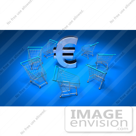 #44540 Royalty-Free (RF) Illustration of a 3d Euro Sign Surrounded By Shopping Carts - Version 3 by Julos
