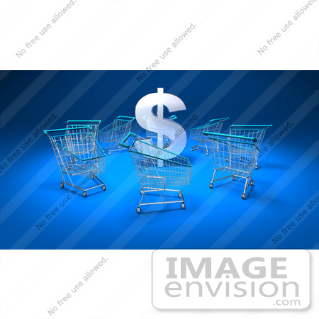 #44541 Royalty-Free (RF) Illustration of a 3d Dollar Sign Surrounded By Shopping Carts - Version 1 by Julos