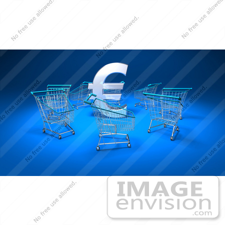 #44542 Royalty-Free (RF) Illustration of a 3d Euro Sign Surrounded By Shopping Carts - Version 1 by Julos