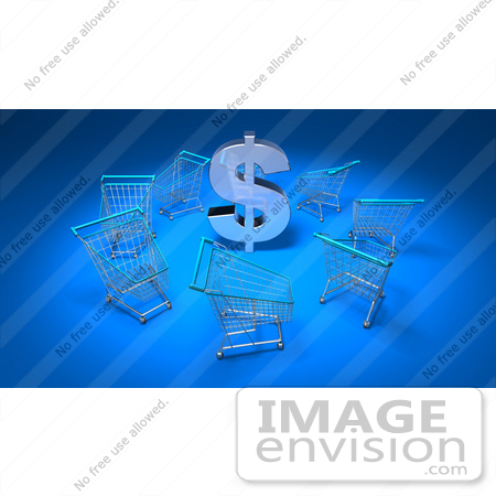 #44544 Royalty-Free (RF) Illustration of a 3d Dollar Sign Surrounded By Shopping Carts - Version 3 by Julos