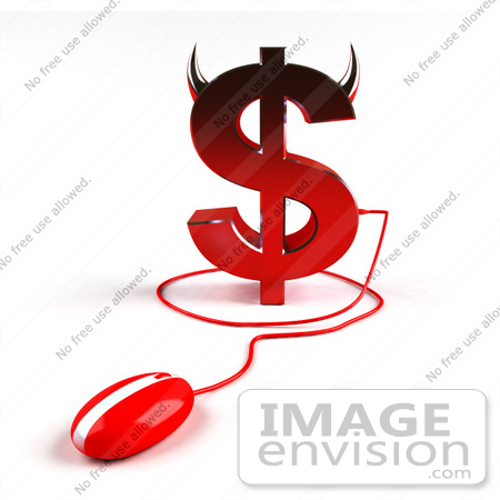 #44546 Royalty-Free (RF) Illustration of a 3d Devil Dollar Sign With Horns And A Computer Mouse - Version 2 by Julos