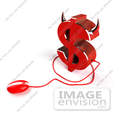 #44547 Royalty-Free (RF) Illustration of a 3d Devil Dollar Sign With Horns And A Computer Mouse - Version 3 by Julos