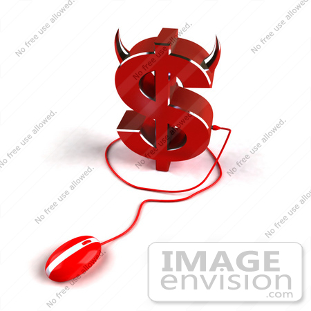 #44548 Royalty-Free (RF) Illustration of a 3d Devil Dollar Sign With Horns And A Computer Mouse - Version 1 by Julos
