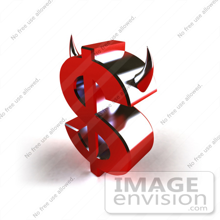 #44555 Royalty-Free (RF) Illustration of a 3d Devil Dollar Sign With Horns - Version 3 by Julos