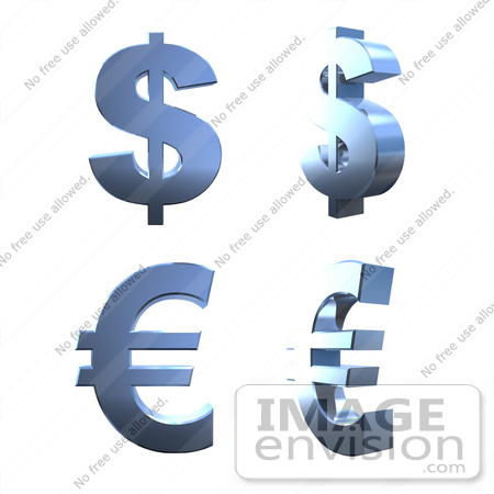 #44556 Royalty-Free (RF) Illustration of a Digital Collage Of 3d Blue Chrome Euro And Dollar Signs by Julos