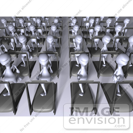 #44577 Royalty-Free (RF) Illustration of a Crowd Of 3d Human Like Characters Running On Treadmills - Version 3 by Julos