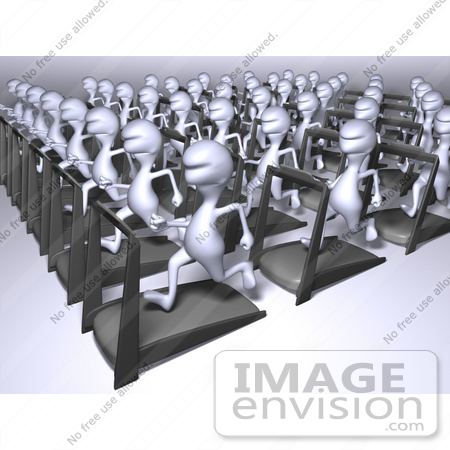 #44580 Royalty-Free (RF) Illustration of a Crowd Of 3d Human Like Characters Running On Treadmills - Version 2 by Julos