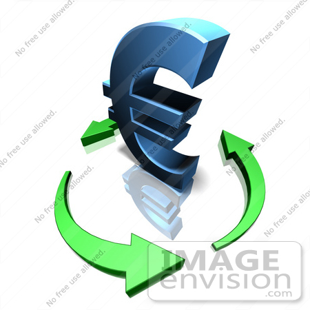 #44583 Royalty-Free (RF) Illustration of a 3d Blue Euro Sign Being Circled By Arrows - Version 1 by Julos