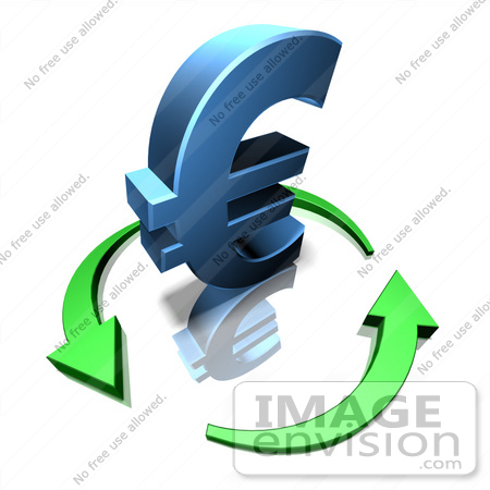 #44584 Royalty-Free (RF) Illustration of a 3d Blue Euro Sign Being Circled By Arrows - Version 2 by Julos