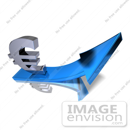 #44585 Royalty-Free (RF) Illustration of a 3d Euro Sign Riding On A Blue Arrow - Version 3 by Julos