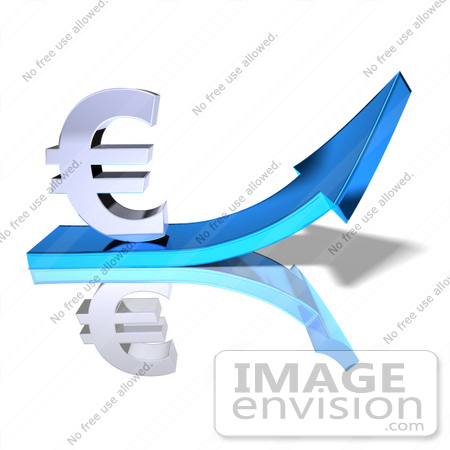 #44586 Royalty-Free (RF) Illustration of a 3d Euro Sign Riding On A Blue Arrow - Version 1 by Julos