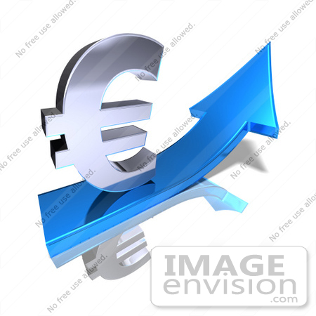 #44587 Royalty-Free (RF) Illustration of a 3d Euro Sign Riding On A Blue Arrow - Version 2 by Julos