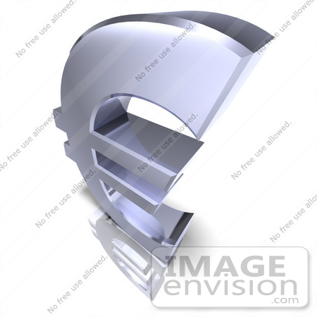 #44593 Royalty-Free (RF) Illustration of a 3d Chrome Euro Symbol On A Reflective White Surface - Version 3 by Julos