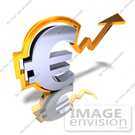 #44595 Royalty-Free (RF) Illustration of a 3d Chrome Euro Symbol With An Arrow Forming Around It - Version 2 by Julos
