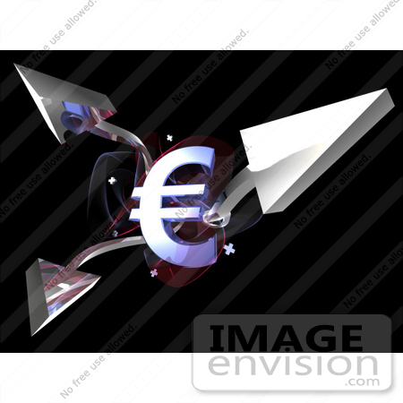 #44602 Royalty-Free (RF) Illustration of a 3d Euro Symbols With Three Branching Arrows - Version 1 by Julos