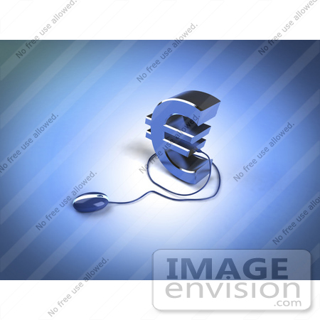 #44606 Royalty-Free (RF) Illustration of a 3d Blue Euro Symbol With A Computer Mouse - Version 2 by Julos