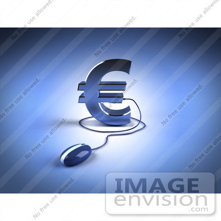#44607 Royalty-Free (RF) Illustration of a 3d Blue Euro Symbol With A Computer Mouse - Version 1 by Julos
