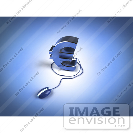 #44608 Royalty-Free (RF) Illustration of a 3d Blue Euro Symbol With A Computer Mouse - Version 3 by Julos