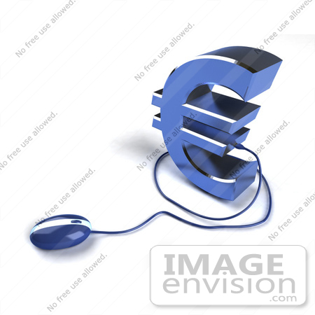 #44609 Royalty-Free (RF) Illustration of a 3d Blue Euro Symbol With A Computer Mouse - Version 6 by Julos