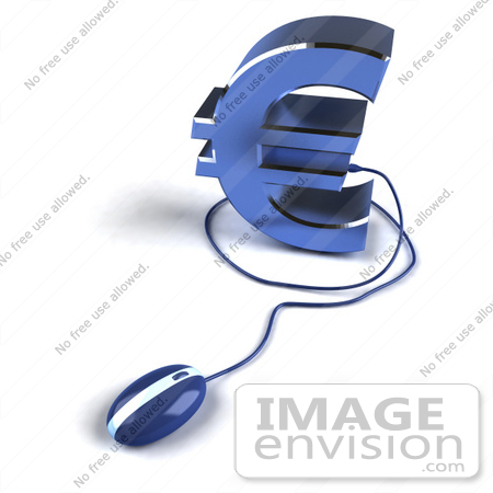 #44610 Royalty-Free (RF) Illustration of a 3d Blue Euro Symbol With A Computer Mouse - Version 5 by Julos