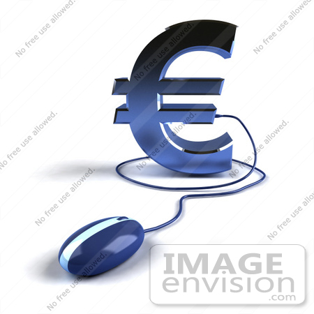 #44611 Royalty-Free (RF) Illustration of a 3d Blue Euro Symbol With A Computer Mouse - Version 4 by Julos