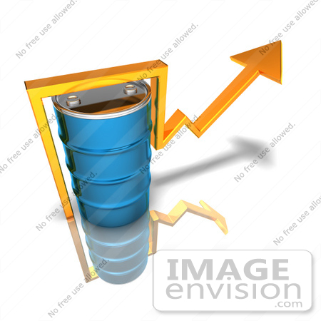 #44616 Royalty-Free (RF) Illustration of a 3d Yellow Arrow Going Around A Blue Oil Barrel - Version 2 by Julos