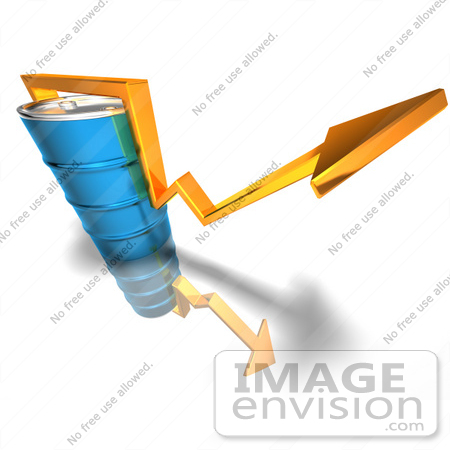 #44617 Royalty-Free (RF) Illustration of a 3d Yellow Arrow Going Around A Blue Oil Barrel - Version 4 by Julos