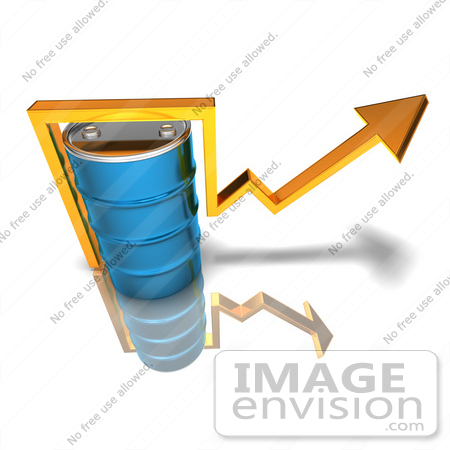 #44619 Royalty-Free (RF) Illustration of a 3d Yellow Arrow Going Around A Blue Oil Barrel - Version 3 by Julos