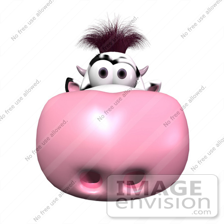 #44634 Royalty-Free (RF) Illustration of a 3d Dairy Cow Mascot With Its Pink Nose Facing The Viewer - Version 1 by Julos