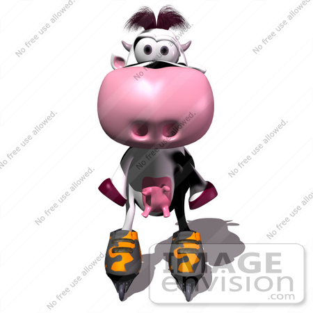 #44640 Royalty-Free (RF) Illustration of a 3d Dairy Cow Mascot Roller Blading by Julos