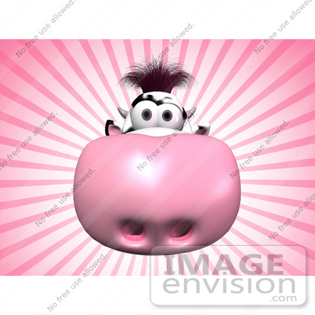 #44641 Royalty-Free (RF) Illustration of a 3d Dairy Cow Mascot With Its Pink Nose Facing The Viewer - Version 1 by Julos