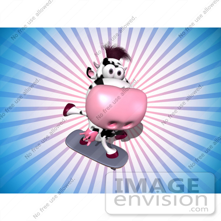 #44643 Royalty-Free (RF) Illustration of a 3d Dairy Cow Mascot Skateboarding - Version 1 by Julos